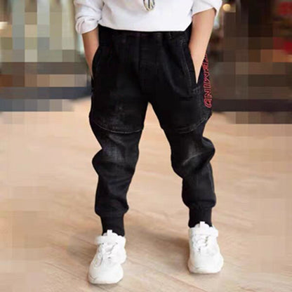 Children's black jeans single pants spring and autumn boys pants