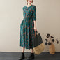 Künstlerisches Vintage-Blumenkleid aus Baumwolle und Leinen mit langen Ärmeln