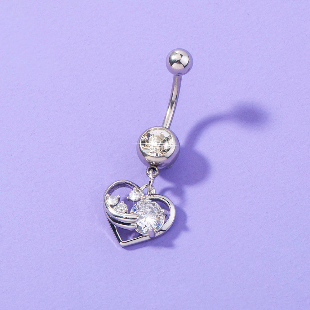 Stainless steel heart shaped zircon navel pin human body piercing jewelry woman