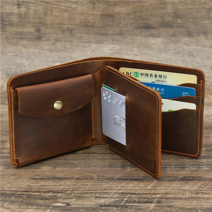 Men's wallet leather wallet retro wallet rough three-fold first layer cowhide