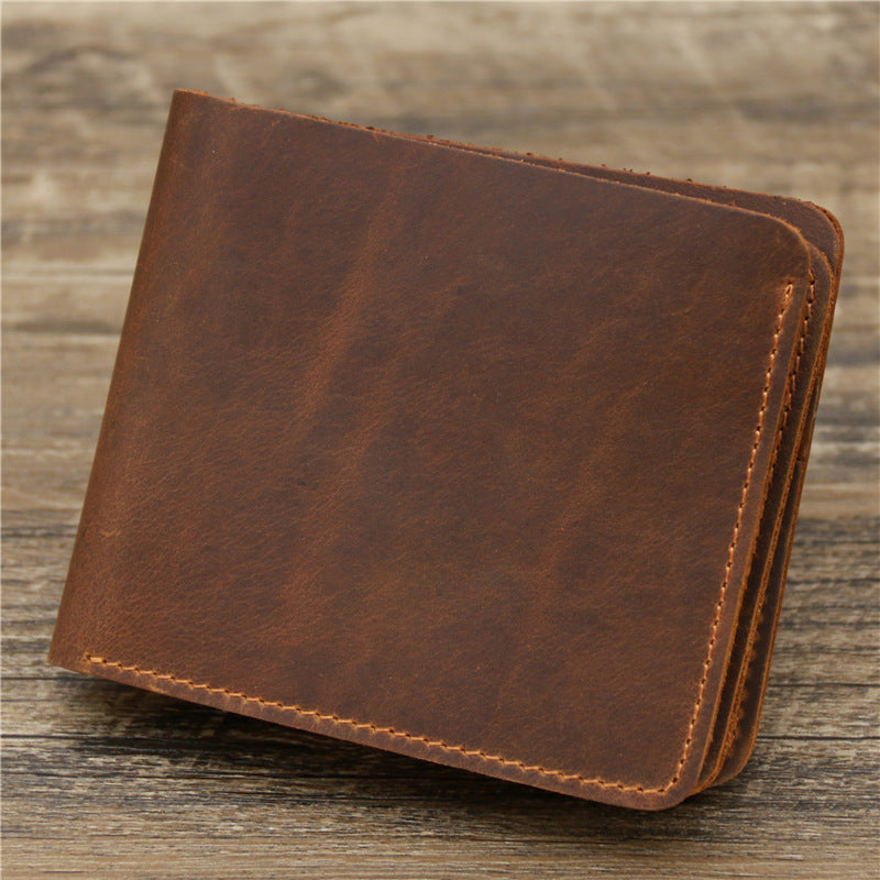 Men's wallet leather wallet retro wallet rough three-fold first layer cowhide