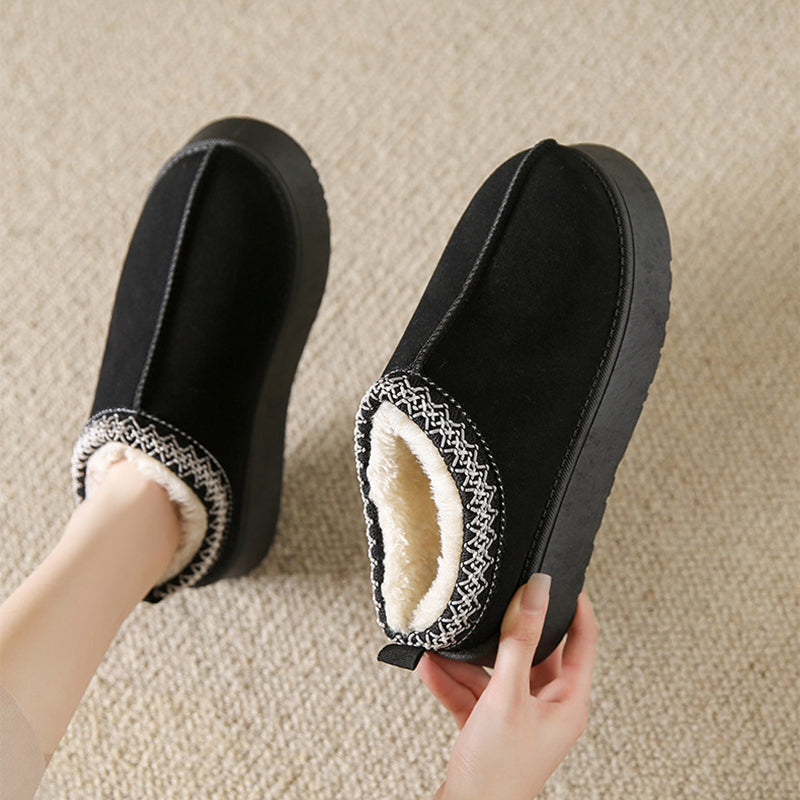 Baotou plush half slippers for home snow boots women fleece warm thick bottom cotton shoes ankle flats