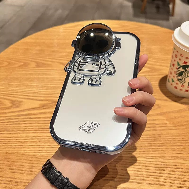 Glitter Astronaut Camera Stand Phone Case For IPhone 14 13 12 11 Pro Max XR 14 Plus Invisible Lens Bracket Plating Soft Cover