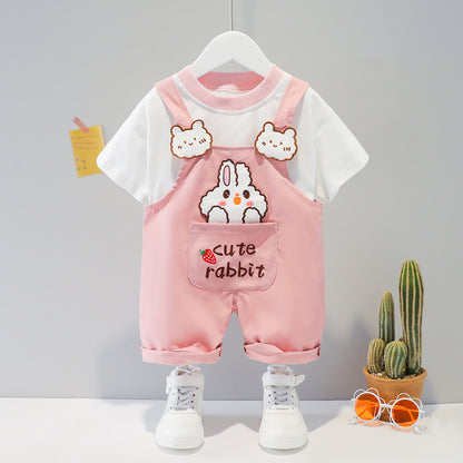 Children's clothing men and women baby summer cartoon short sleeve overalls