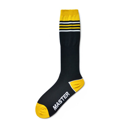 Gestreifte High-Tube-Fußballsocken aus Nylon für sportliche Haltbarkeit