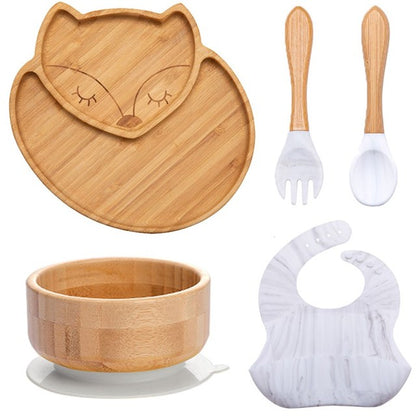 7Pcs Wooden Feeding Tableware Sets Kids Feeding Supplies Bam