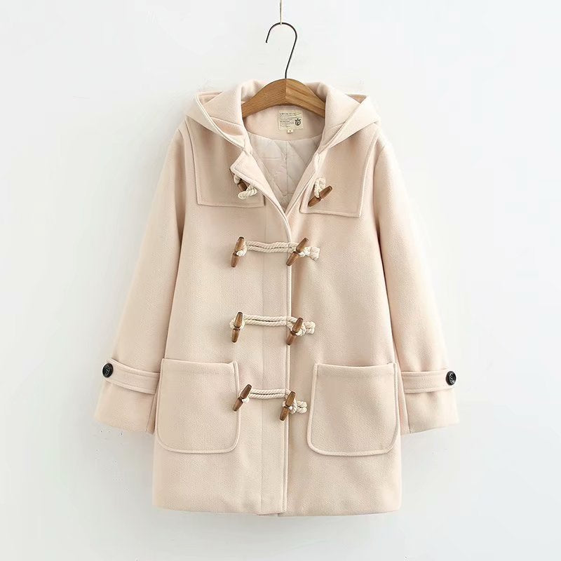 New minimalist solid color double breasted insulated hooded coat for women