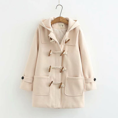 New minimalist solid color double breasted insulated hooded coat for women