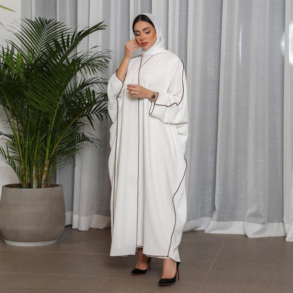 Women White Patchwork Plus Size Women Abaya Robe