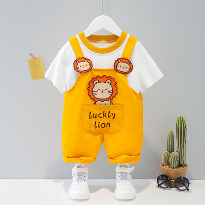 Children's clothing men and women baby summer cartoon short sleeve overalls