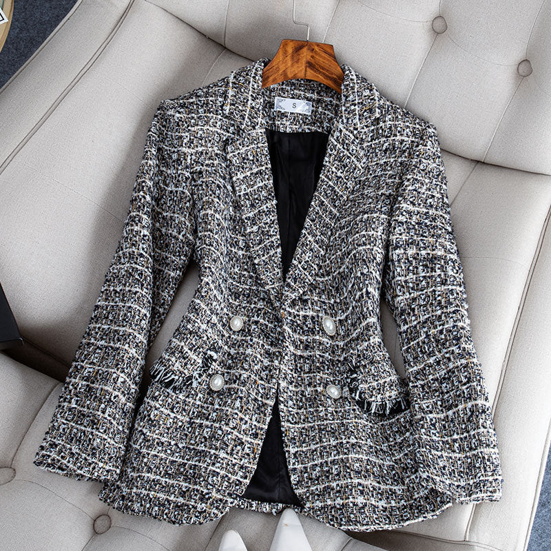 Karierter Tweed Wollmantel im Socialite Stil