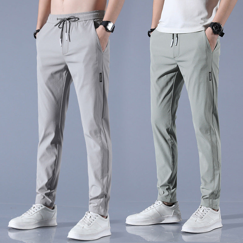 Summer Ice Silk Pants Men Thin Business Casual Pants Stretch Breathable Straight-leg Tracksuit Pants