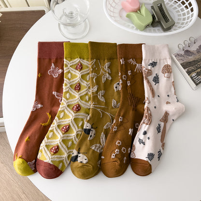 Retro artistic personality flower mushroom tube socks