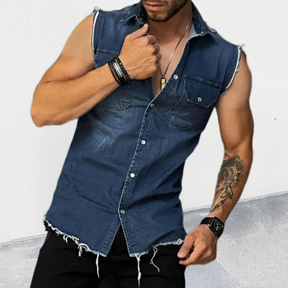 European and American fashion casual polo collar sleeveless denim jacket with buttons