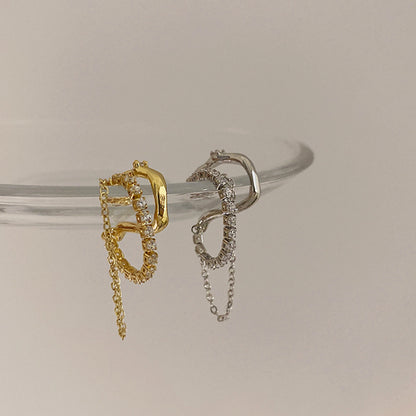 Rhinestone Chain Tassel Metal Ear Clip for Women