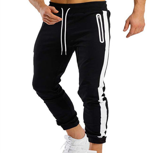 Trendy current running fitness sports pants for men with side contrast color velcro fastening