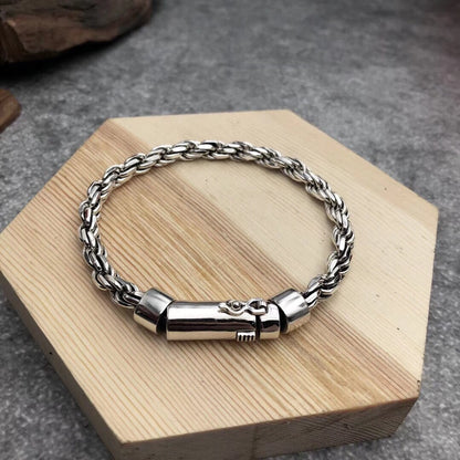 S925 Sterling Silver Vintage Men's Bolt Hemp Rope Bracelet