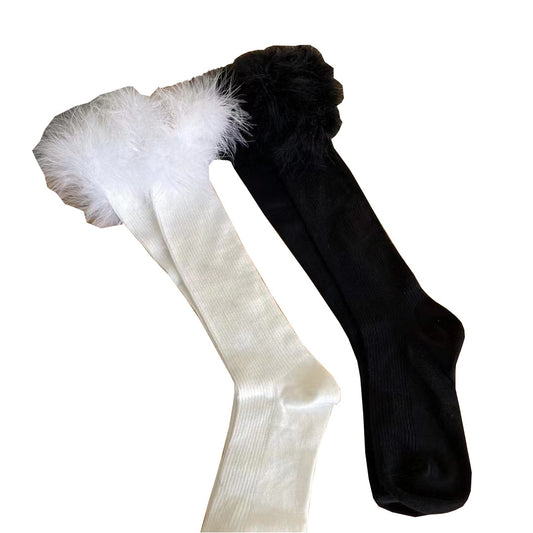 Wadenlange Socken aus Baumwolle mit Federspitze Mädchen-Wadensocken