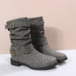 Vintage Low Heel Boots with Adjustable Buckle Women Combat Biker Western Gothic Shoes