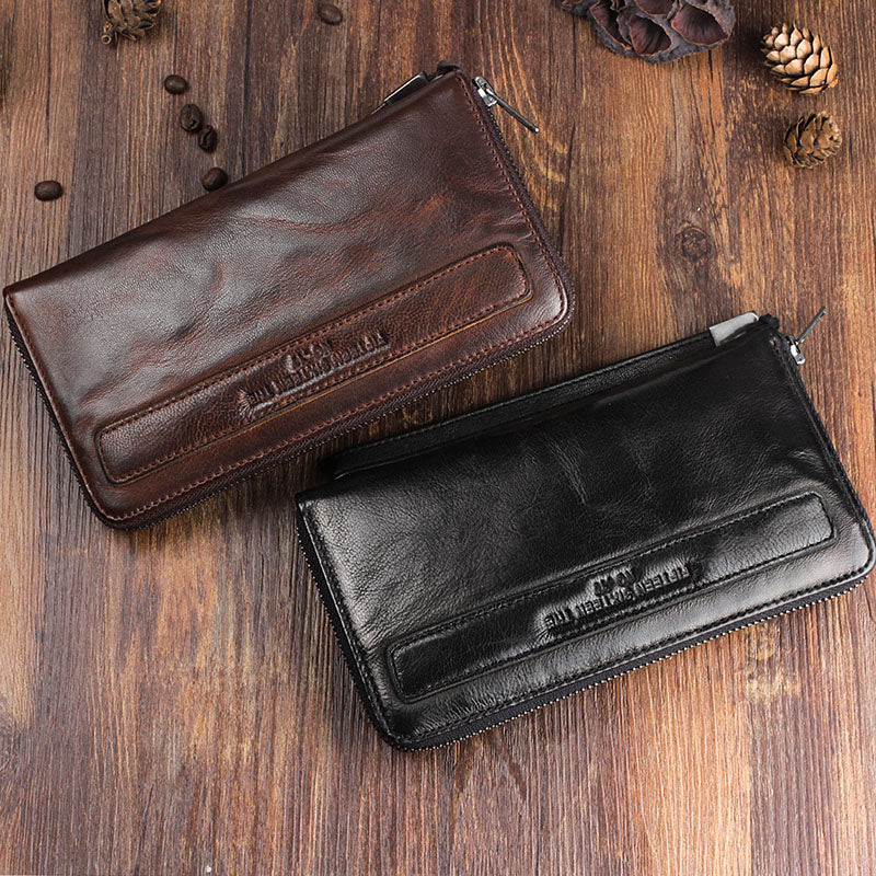 Handmade retro sheepskin long wallet for men