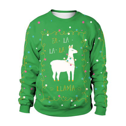 Women's sweatshirt with Christmas cute alpaca print and round neck