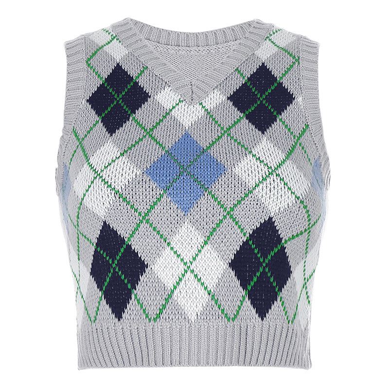 Checked knitted vest
