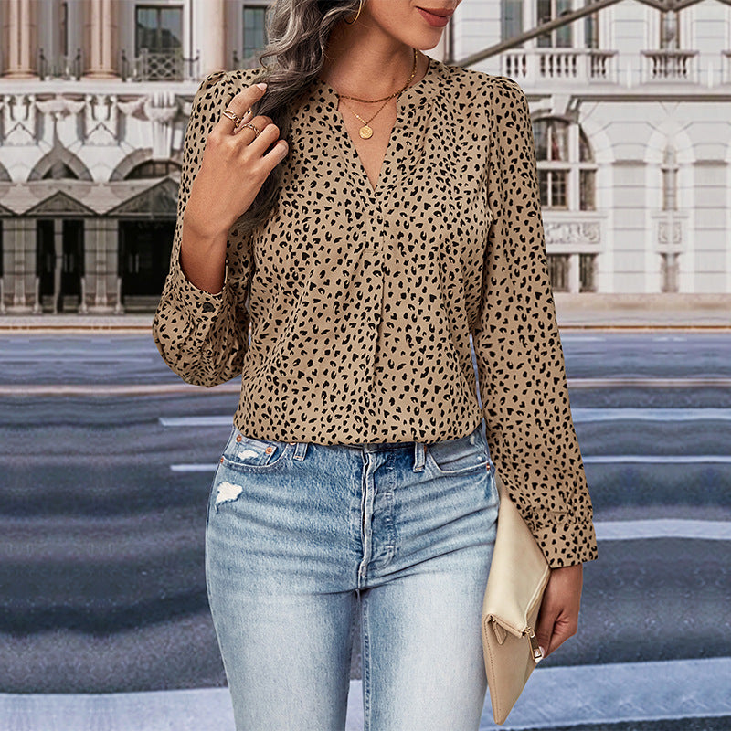 Top autumn women's clothing with long sleeves and leopard print in commute style