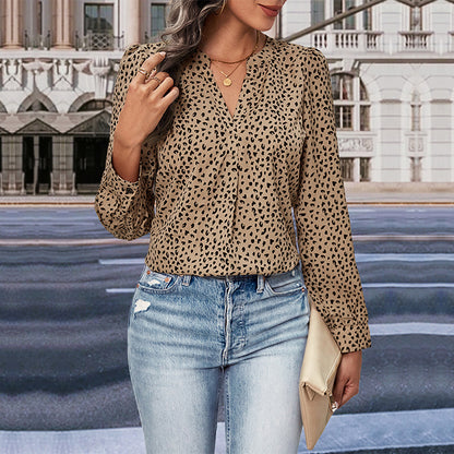 Top autumn women's clothing with long sleeves and leopard print in commute style