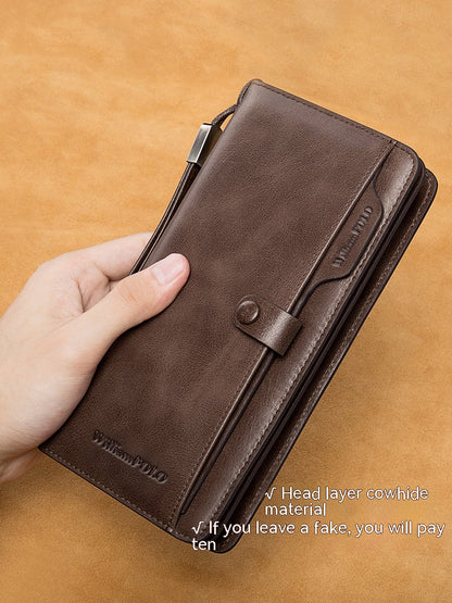 Long men's wallet made of genuine leather