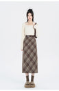 Straight Woolen Plaid Skirt Mid-length Hip Skirt