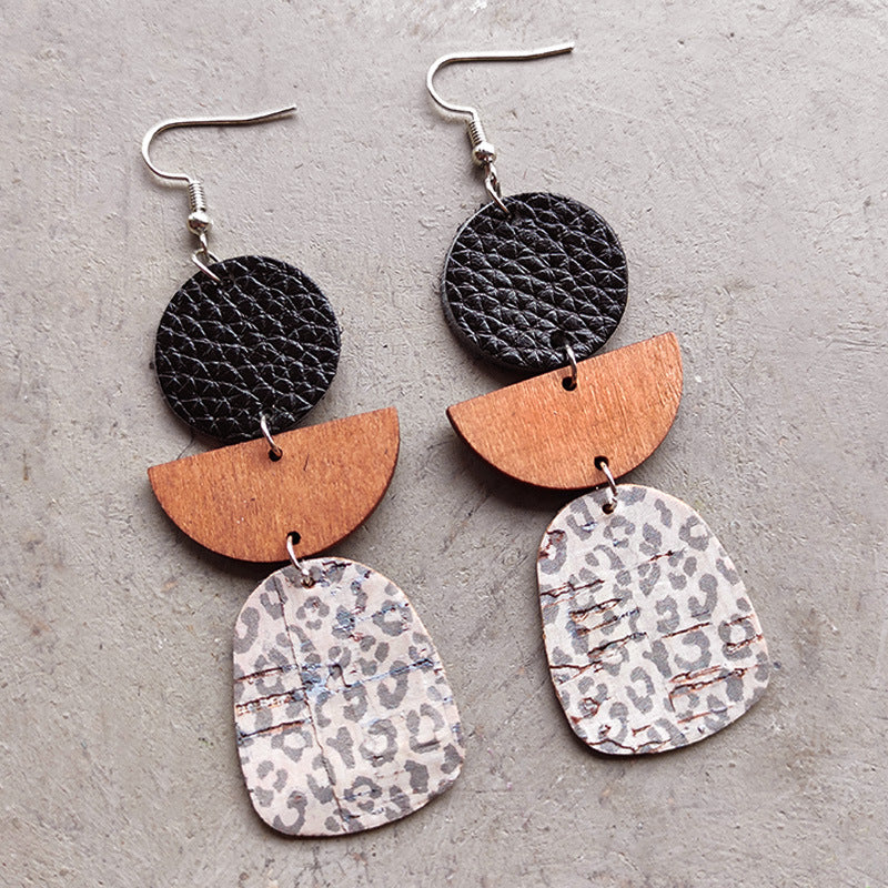 Fashion simple geometric cowhide earrings