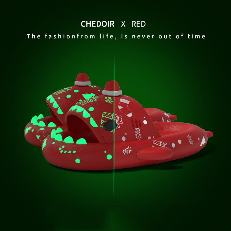 Halloween And Christmas Shoes Ins Luminous Shark Slippers Couple Men Women Slippers Non-Slip Bathroom Slippers Home