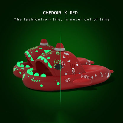 Halloween And Christmas Shoes Ins Luminous Shark Slippers Couple Men Women Slippers Non-Slip Bathroom Slippers Home