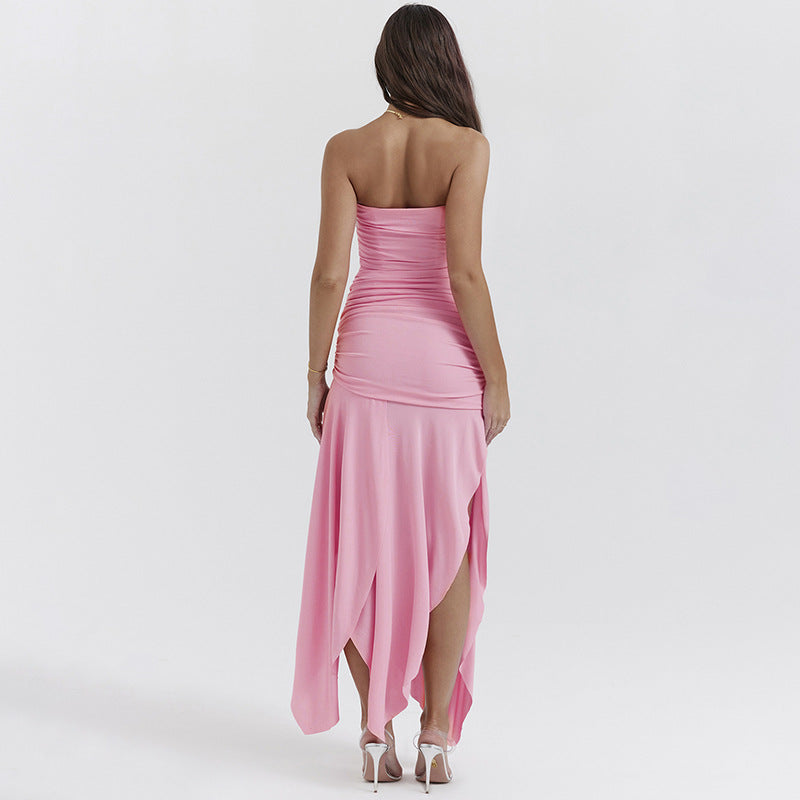 Ins Fashion Sexy Off-Neck genähtes rückenfreies Fischschwanz-Split-Kleid