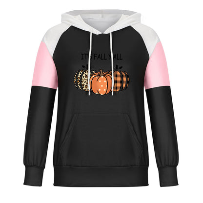 Loose casual digital print sweatshirt with hood and drawstring