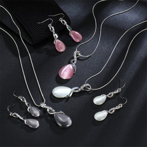 Mode Opal Schmuck Sets Für Frau Zirkonia Wasser Tropfen Halskette Anhänger Ohrringe Aussage Braut Hochzeit Party Geschenk