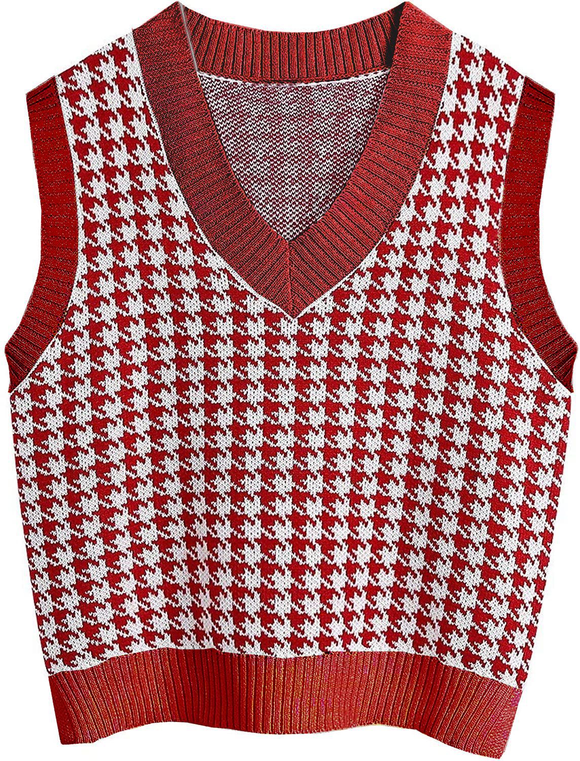 Houndstooth knitted vest