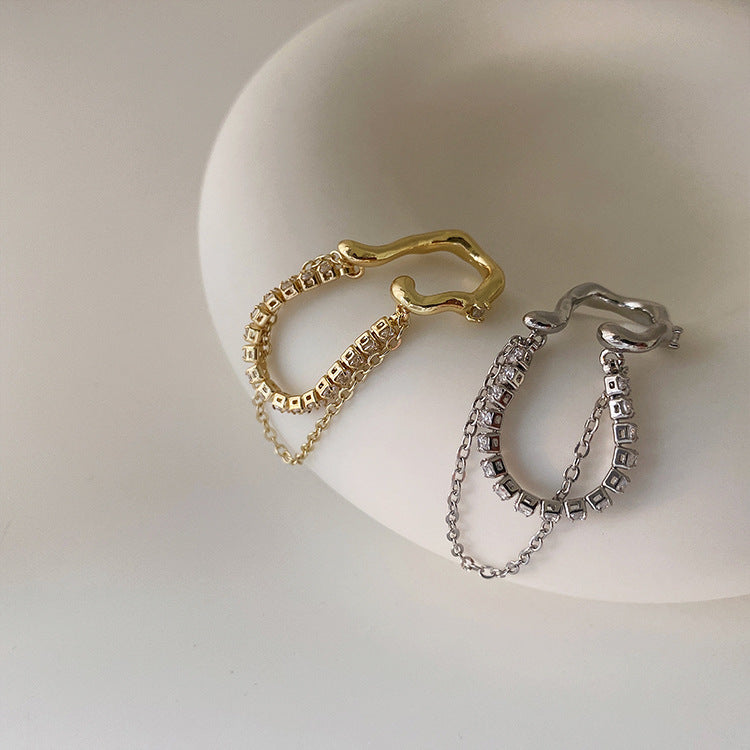 Rhinestone Chain Tassel Metal Ear Clip for Women