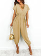 Women's harem pants with V-neck and lacing at the waist wide leg