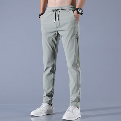 Summer Ice Silk Pants Men Thin Business Casual Pants Stretch Breathable Straight-leg Tracksuit Pants