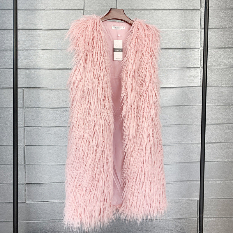 Long beach wool fur vest warm vest women's vest coat