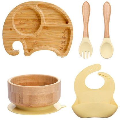 7Pcs Wooden Feeding Tableware Sets Kids Feeding Supplies Bam
