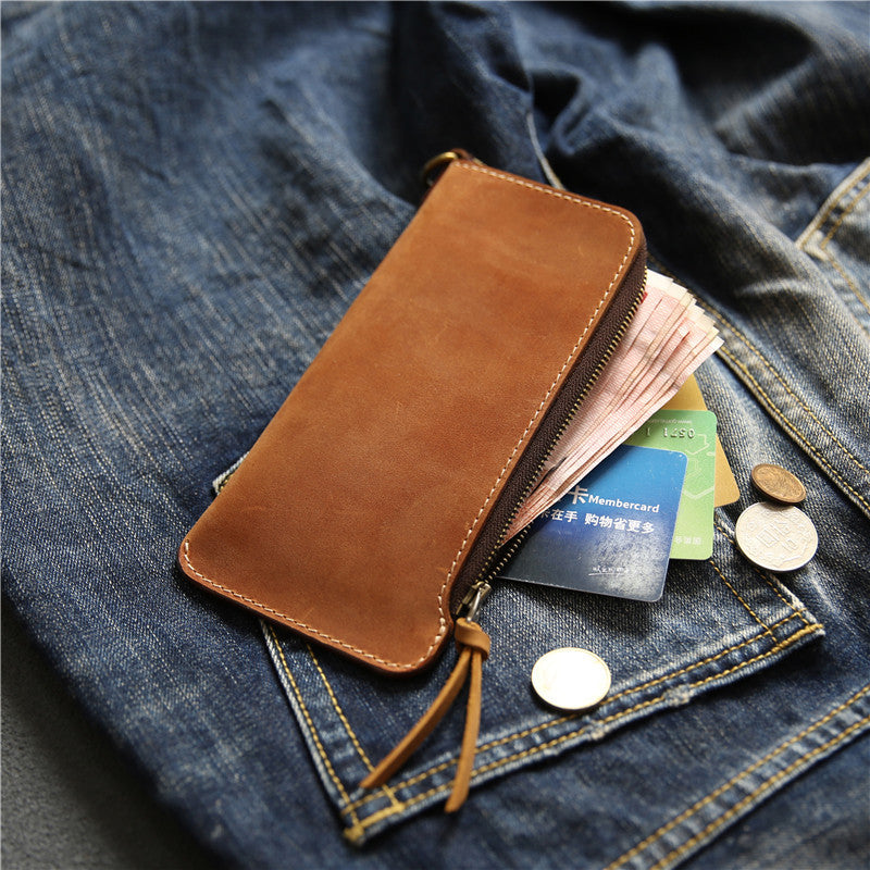 Leather wallet with belt and zipper