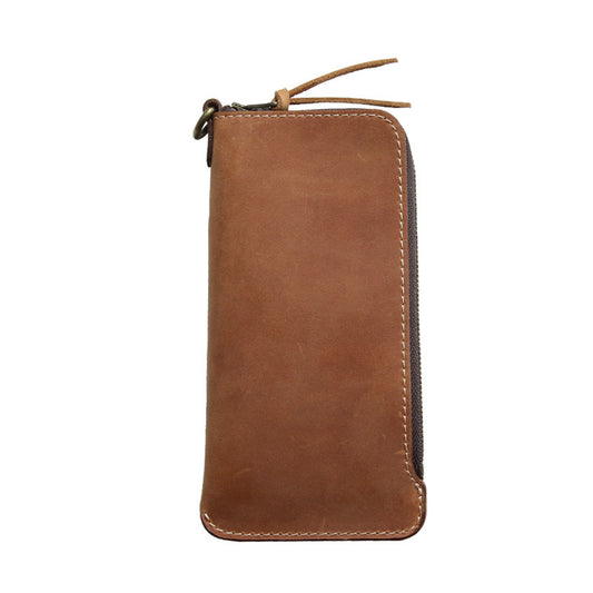 Leather wallet with belt and zipper