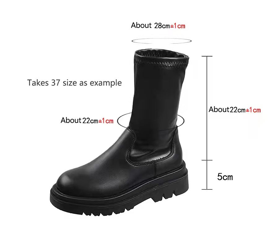 Thick sole knee high boots for women chunky heel black long boots leather knight boots fashionable winter shoes