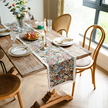 Round Table Mat with Tassel Flower Tablecloth Kitchen Decoration Long