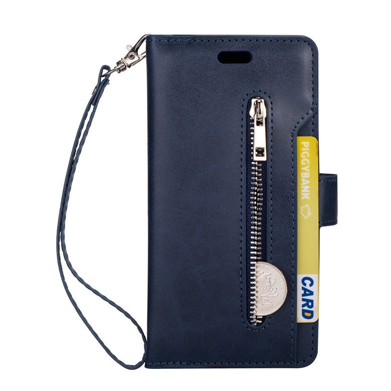 Multifunctional leather wallet with zipper