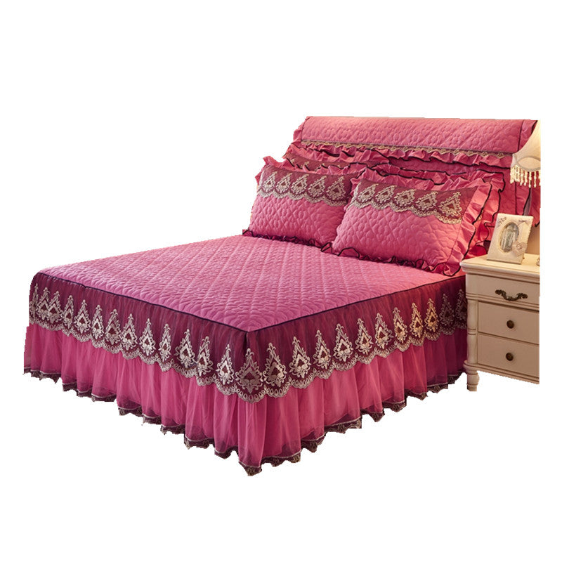 Quilted lace bed skirt