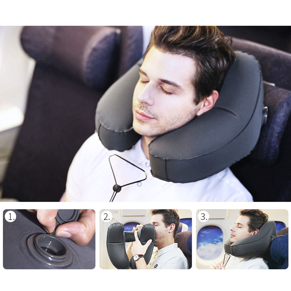 Hooded Travel H Shaped Inflatable Neck Folding Lightweight Nap Car Seat Office Airplane Sleep Pillow