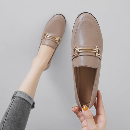 Small leather shoes for women. British slip-on ladies shoes